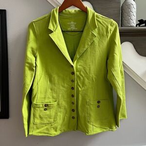 White Lotus Lime Mismatch Button Jersey Jacket sz M EUC